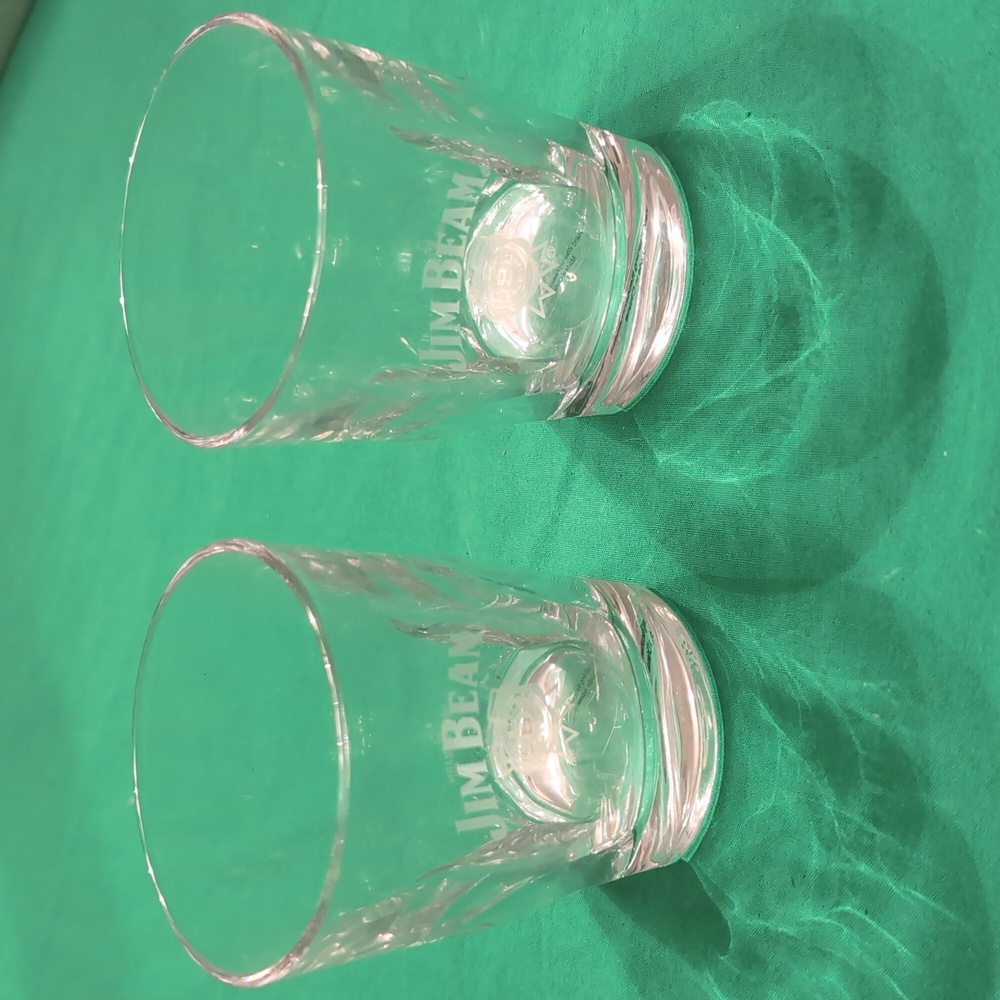 Jim Beam Etched Bourbon Whiskey Rocks Heavy Bottom Glasses Set of 2